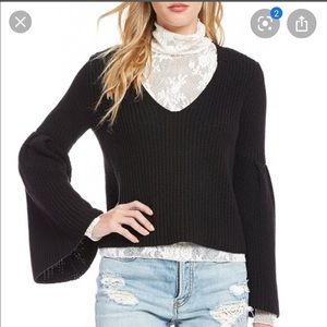 Free People Damsel Black Bell Sleeve Knit Sweater